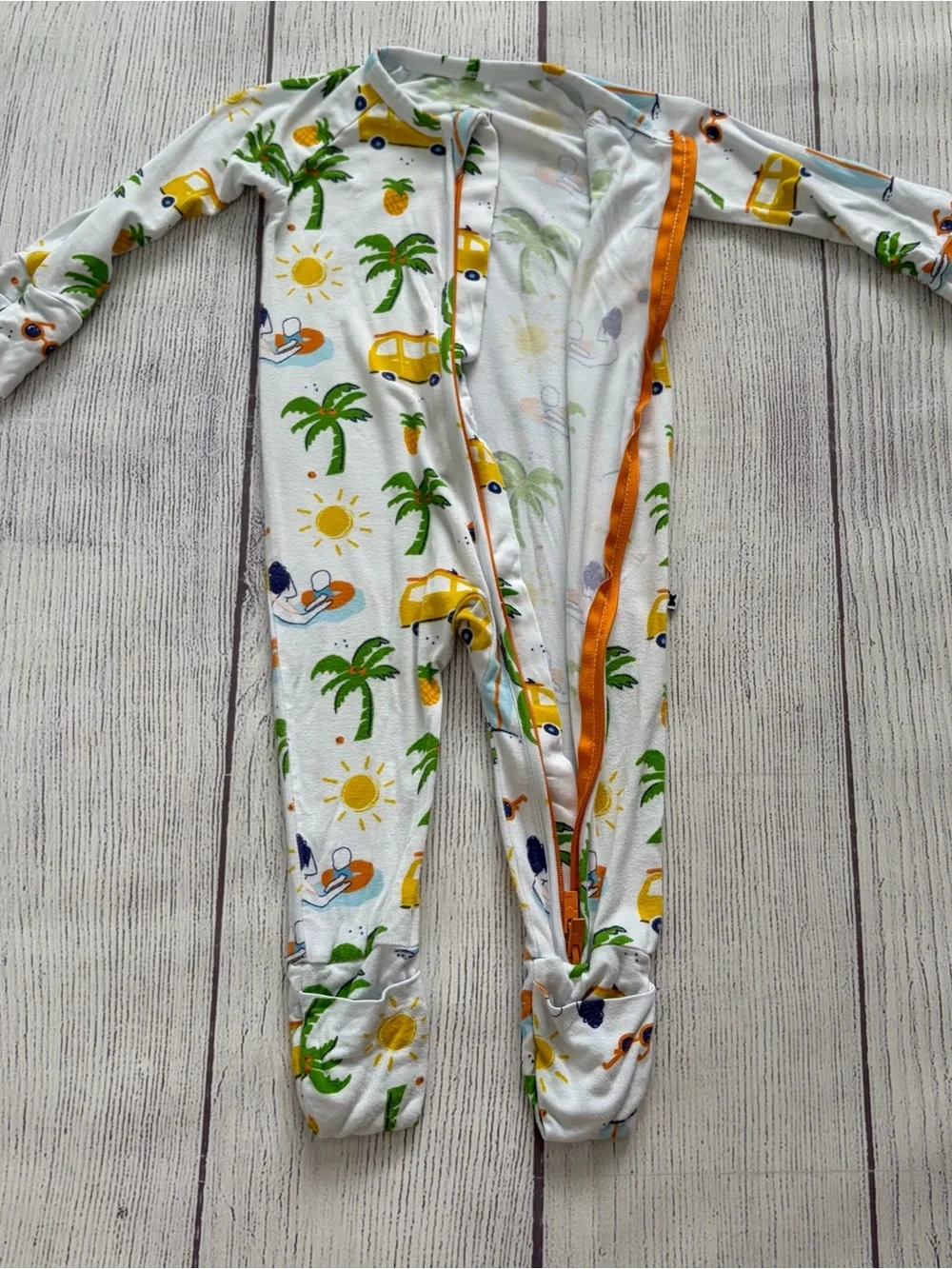 Kiki & Lulu Kids Bamboo White Tropical Print Footless One-Piece Size 3-6 months